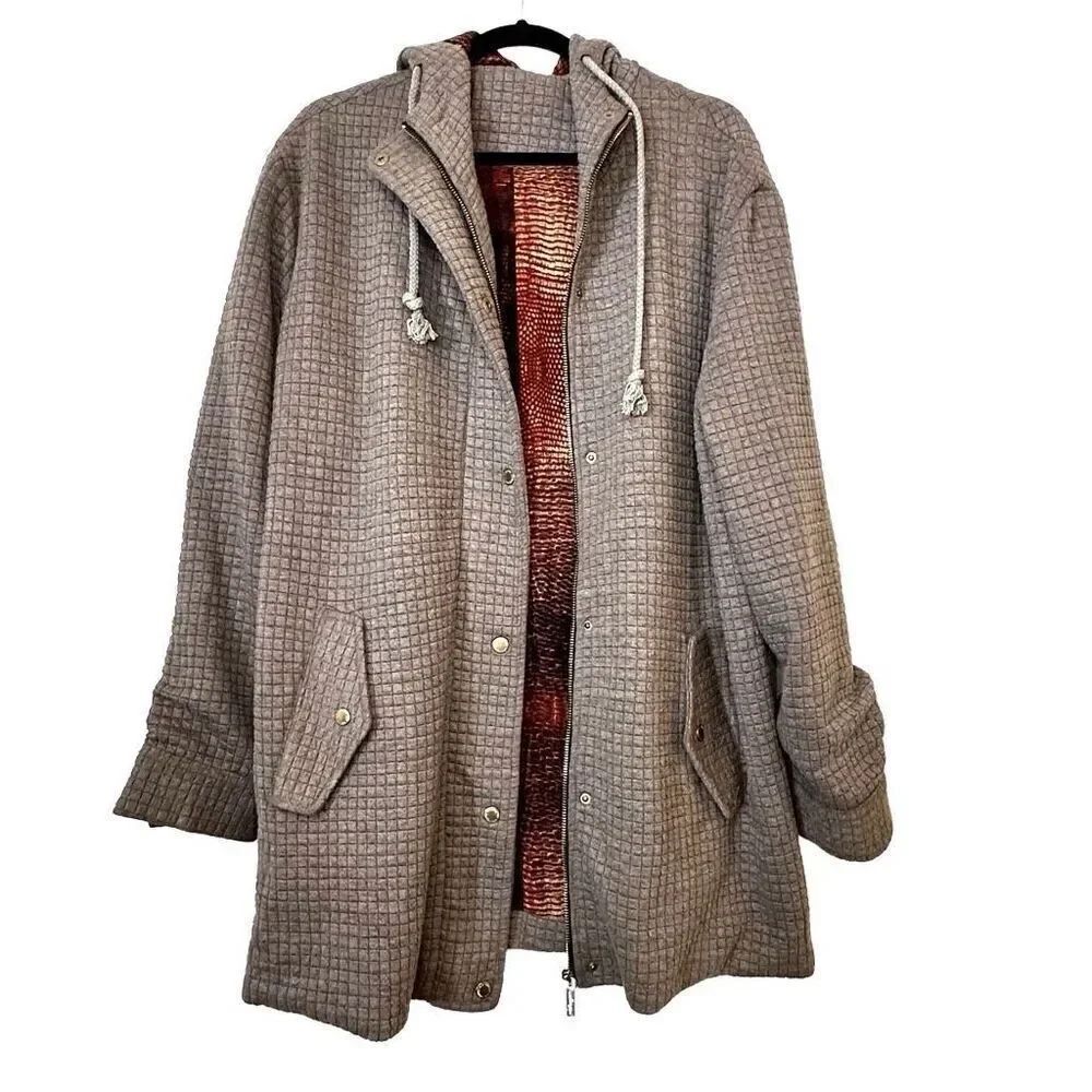 Whitney Eve Full Zip Drawstring Hood Mid-Length Lightweight Brown Jacket